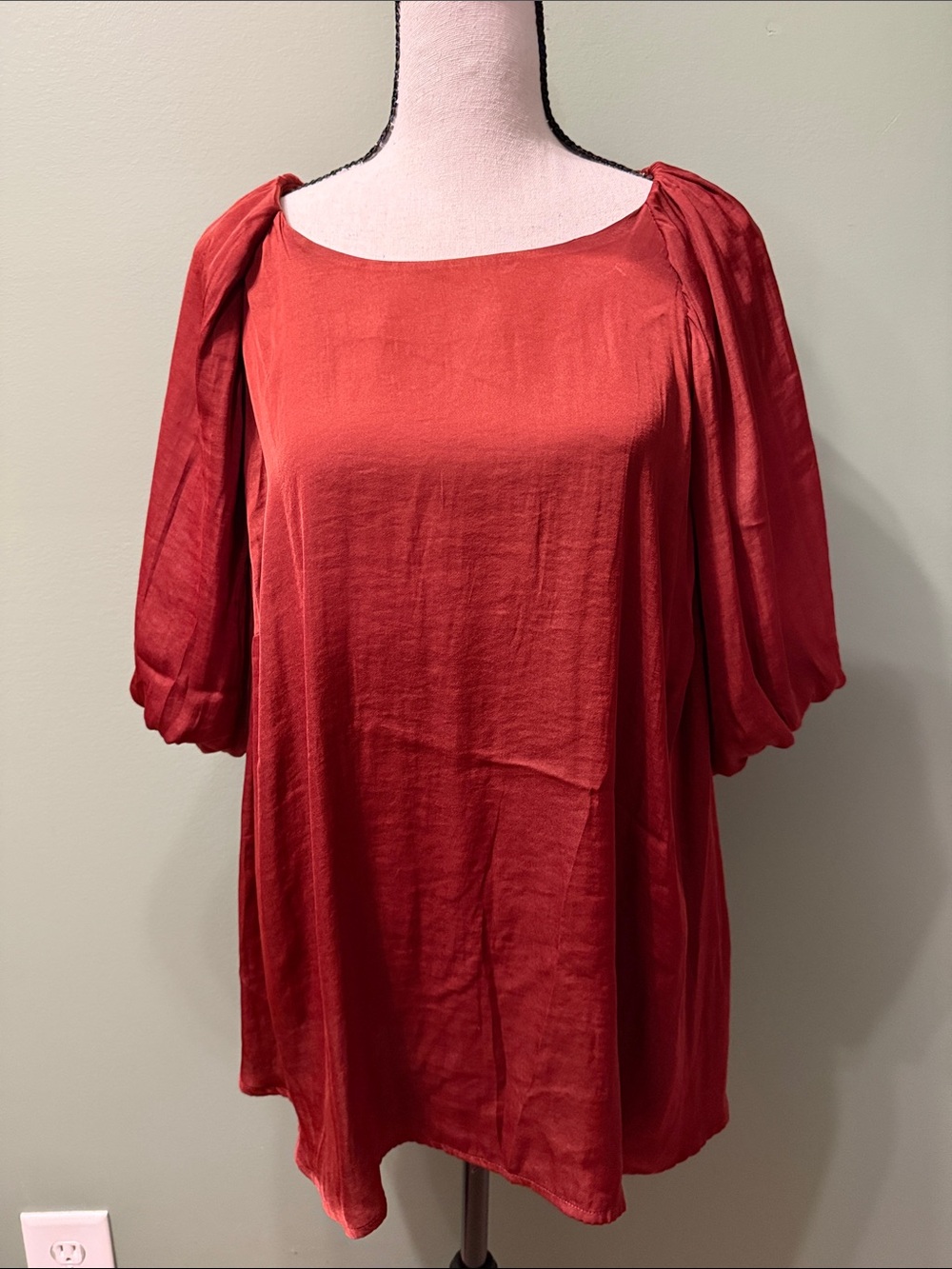 Nine West Rust Red Puff Sleeve Tunic Top